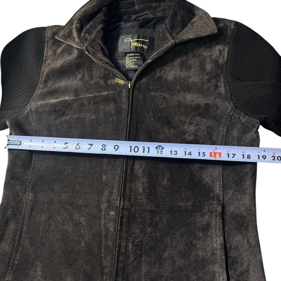FABIO brown genuine leather with sweater sleeves jacket sz Medium vintage Y2K - Picture 16 of 17